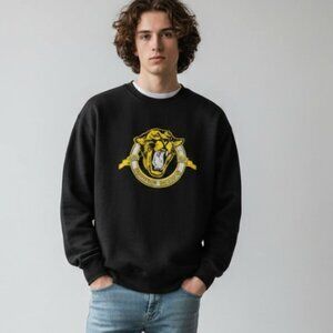 VINTAGE 90s Sweatshirt Mens Small Black Mountain Lion Logo School Graphic Crew‎